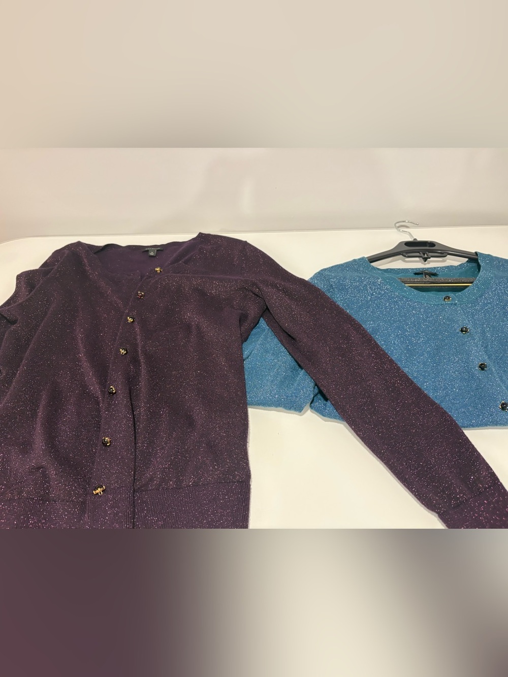 2 Talbots Sparkle Cardigan Duo - Plum and Teal w/ sparkles